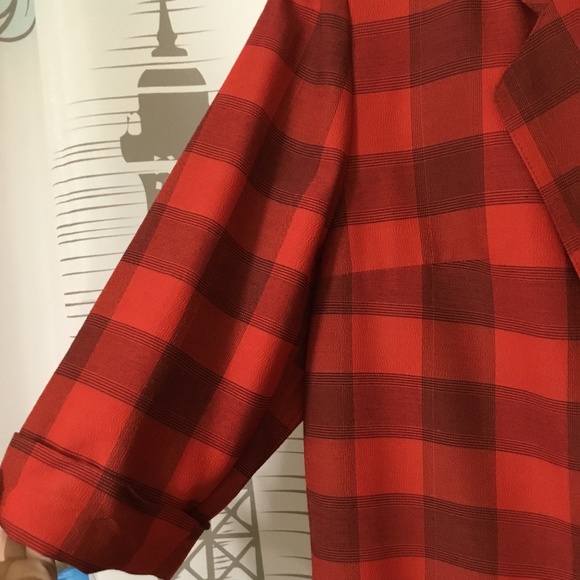 Vintage~90s Red Plaid Blazer Suit Jacket European made Geissler - Picture 3 of 11